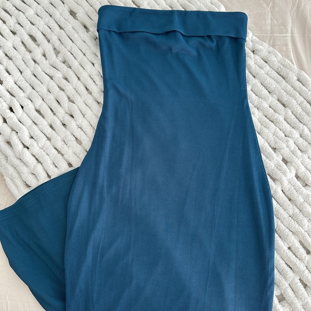 Blue Strapless Maxi Bodycon Dress